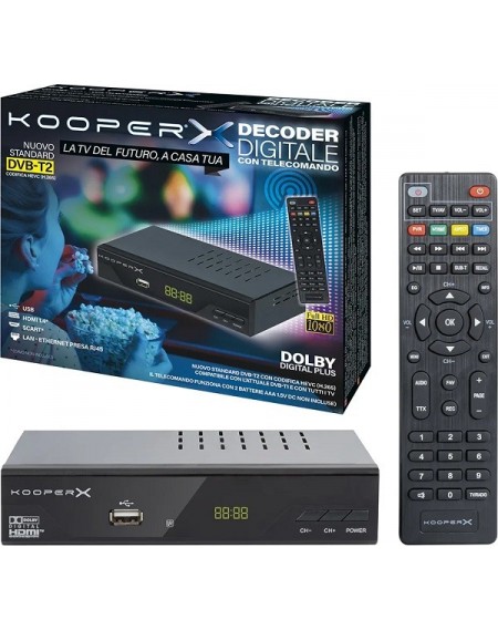 Decoder digitale terrestre KOOPER DVB-T2 HEVC MPEG-4 HD-Plus cod: 5902390