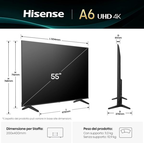 Smart Led Tv Hisense 55" UHD 4K  Mod: 55A6Q - immagine 3