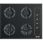 Piano cottura Staylux da Incasso a Gas 4 fuochi 60 cm colore vetro nero/ghisa rustico Cod: C6-40BTF-RUS/NERO-GHISA