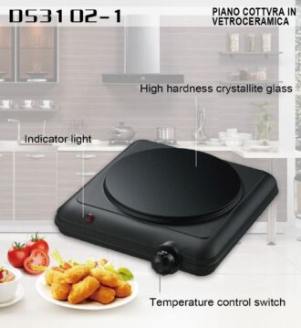 Piastra Elettrica DE MAISON in vetroceramica Acciaio inox/Nero cod: DS3102-1