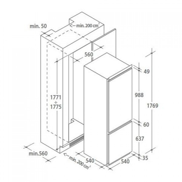 Frigorifero CANDY Combinato da Incasso Statico/ Ventilato Classe E Capacità 250 Litri Bianco Cod: CKBBS174FT - immagine 2