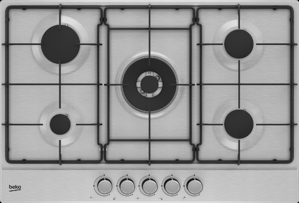 Piano Cottura BEKO 5 Fuochi Gas 75 cm Colore Acciaio HIAW75224SXE