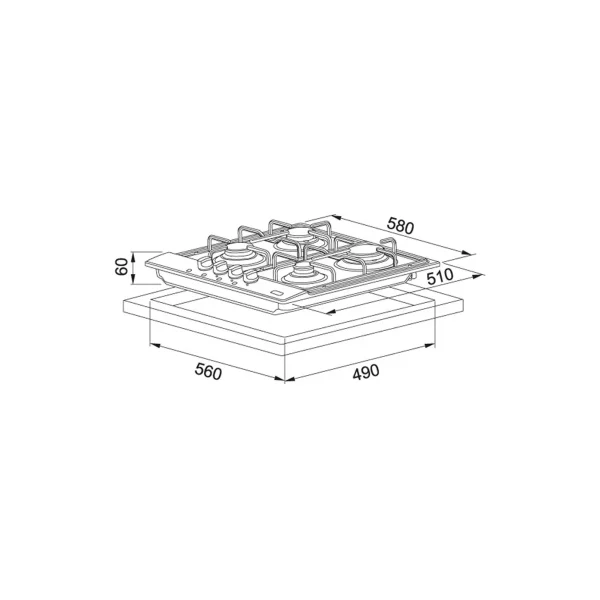 Piano Cottura FRANKE a Gas 4 Fuochi 60 cm Colore Inox FHNL6044GXSE - immagine 2