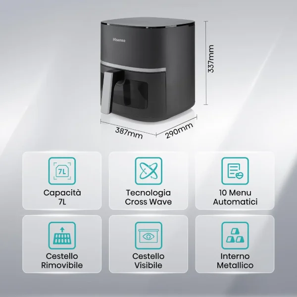 Friggitrice Ad Aria HISENSE Potenza 1800 W 7 Litri HAF1900D - immagine 3
