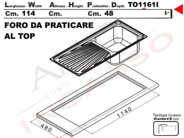 Lavello APELL 1 Vasca con gocciolatoio a SX colore Inox cod: TO1161ILBC - immagine 2
