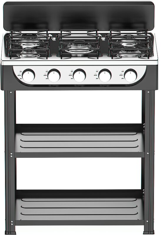Cucina Portatile Fornello Campeggio STAYLUX a Gas 5 fuochi 65 cm Nero