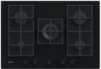 Piano Cottura ROSIERES a Gas 5 Fuochi Gas 75cm Vetro Nero/ghisa RVG74MBB/1 L