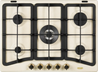 Piano Cottura DE LONGHI a Gas 5 Fuochi 70 cm Colore Avena/Ghisa AVF 57 PRO L