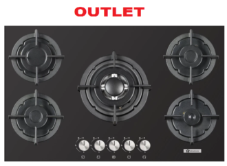Piano cottura STAYLUX da Incasso a Gas 5 fuochi 75 cm Vetro C7-50BTF-NERO/GHISA OUT.