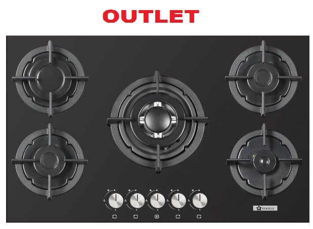 Piano cottura STAYLUX da Incasso a Gas 5 fuochi 75 cm Vetro C7-50BTF-NERO/GHISA OUT.