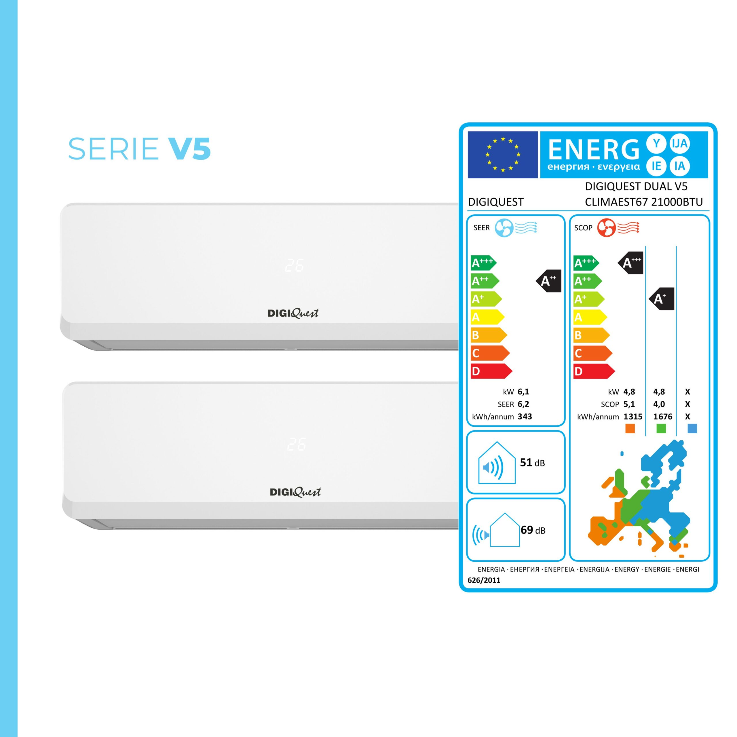 Condizionatore DIGIQUEST Dual Split 12000/12000 BTU / V5 A+++/ A++ Inverter CLIMA00067