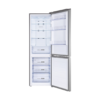 Interno del frigorifero Mivar MVCB-318T59EX inox con porte aperte: ripiani e cassetti congelatore
