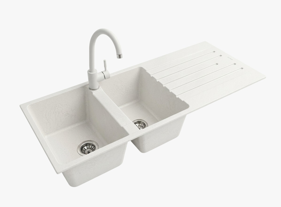 Lavello Staylux con 2 Vasche e gocc. a destra con miscelatore Bianco 1150B-B