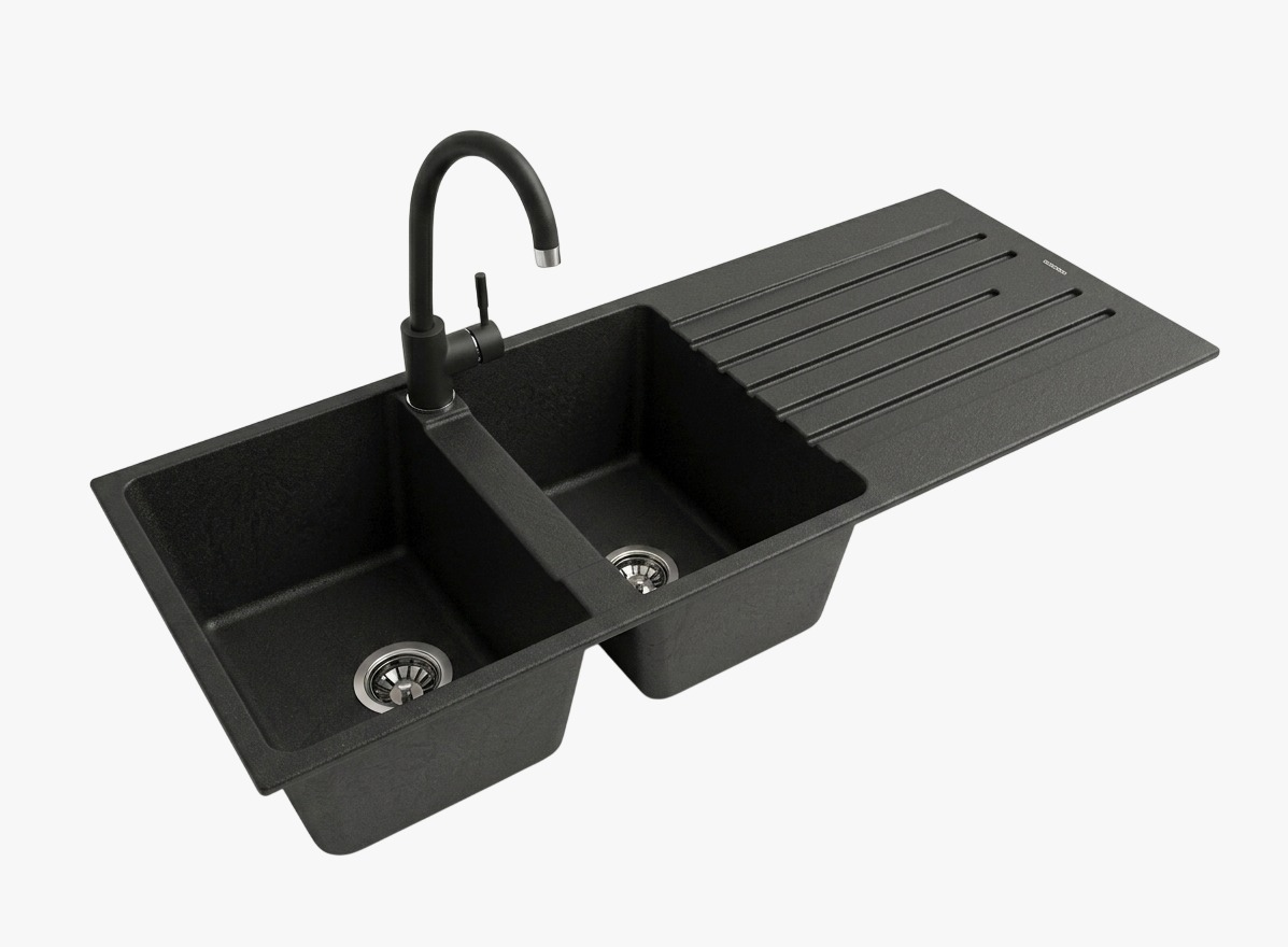 Lavello Staylux con 2 Vasche e gocc. a destra con miscelatore Nero 1150B-N