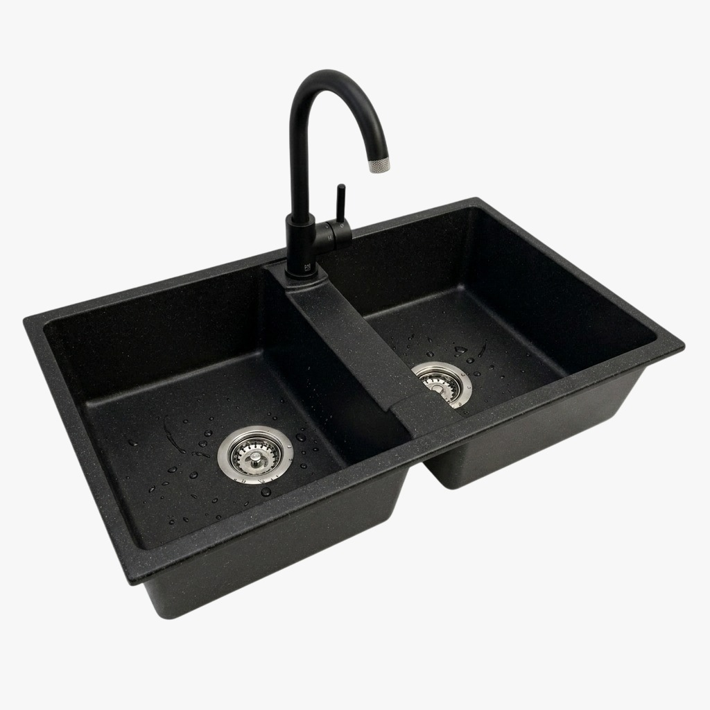 Lavello Staylux con 2 Vasche e miscelatore colore Nero 8651B-N