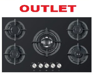 Piano cottura Staylux da Incasso a Gas 5 fuochi 90 cm C9-50BTF-VETRO NERO/GHISA OUT.