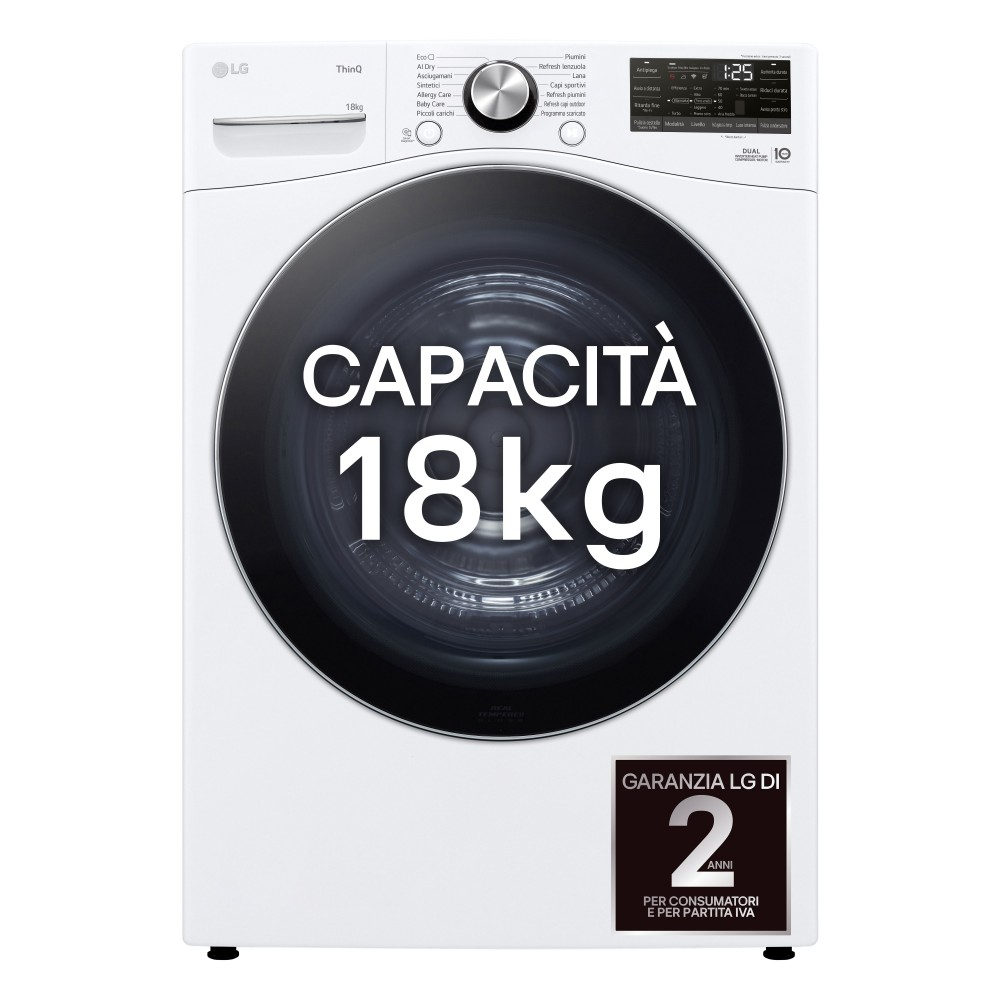 Asciugatrice LG 18 Kg Classe D Pompa di calore Dual inverter RH18U8AVCW